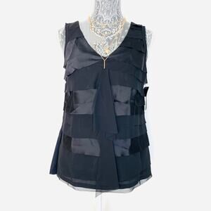 Alfani Womens Black Sleeveless Tiered Ruffle V-Neck Business Casual Blouse XS